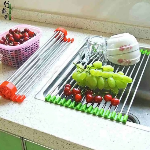 Stainless Steel Shelf Folding Dish Drain Frame Roll